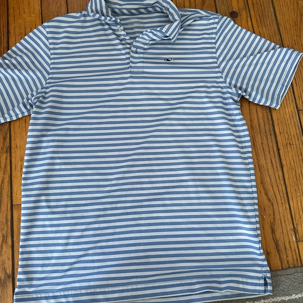 Vineyard Vines Light Blue and White Striped Polo